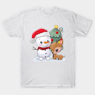 Cute Snowman and Deer T-Shirt